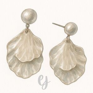 Ariel Double Layer Shell Earrings with Pearl – White & Silver Tone